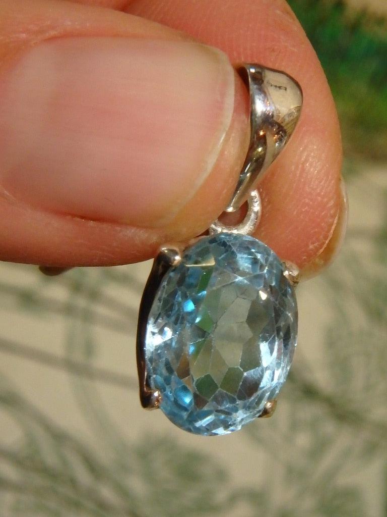 Faceted Blue Topaz Gemstone Pendant In Sterling Silver (Includes Silver Chain)1 - Earth Family Crystals