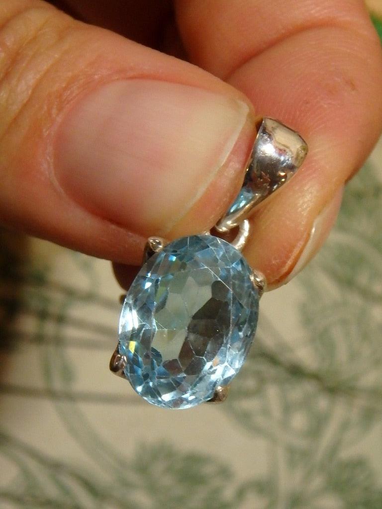 Faceted Blue Topaz Gemstone Pendant In Sterling Silver (Includes Silver Chain)1 - Earth Family Crystals