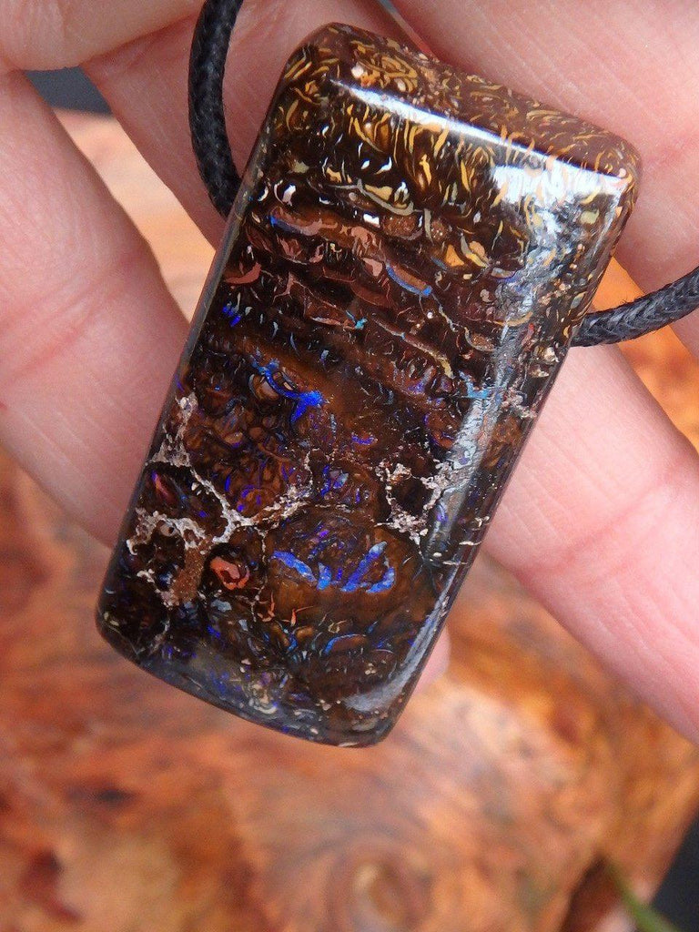 Deep Purple Veins of Sparkle Chunky Australian Boulder Opal Pendant on Cotton Adjustable Cord - Earth Family Crystals
