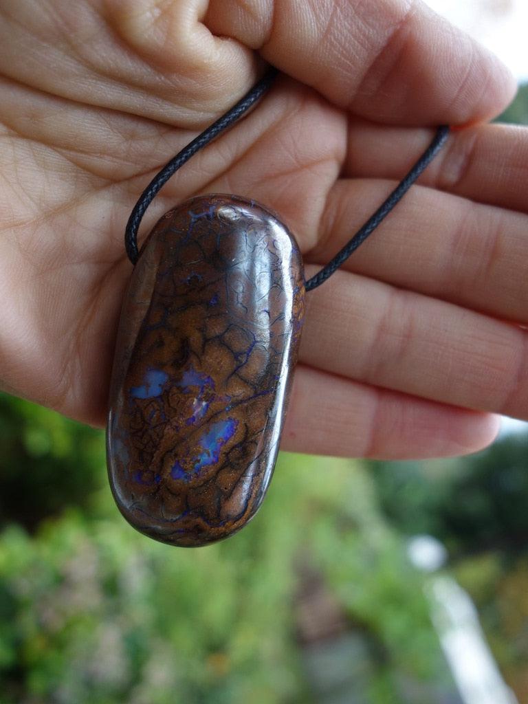 Super Chunky Australian Boulder Opal Pendant On Cotton Adjustable Cord - Earth Family Crystals