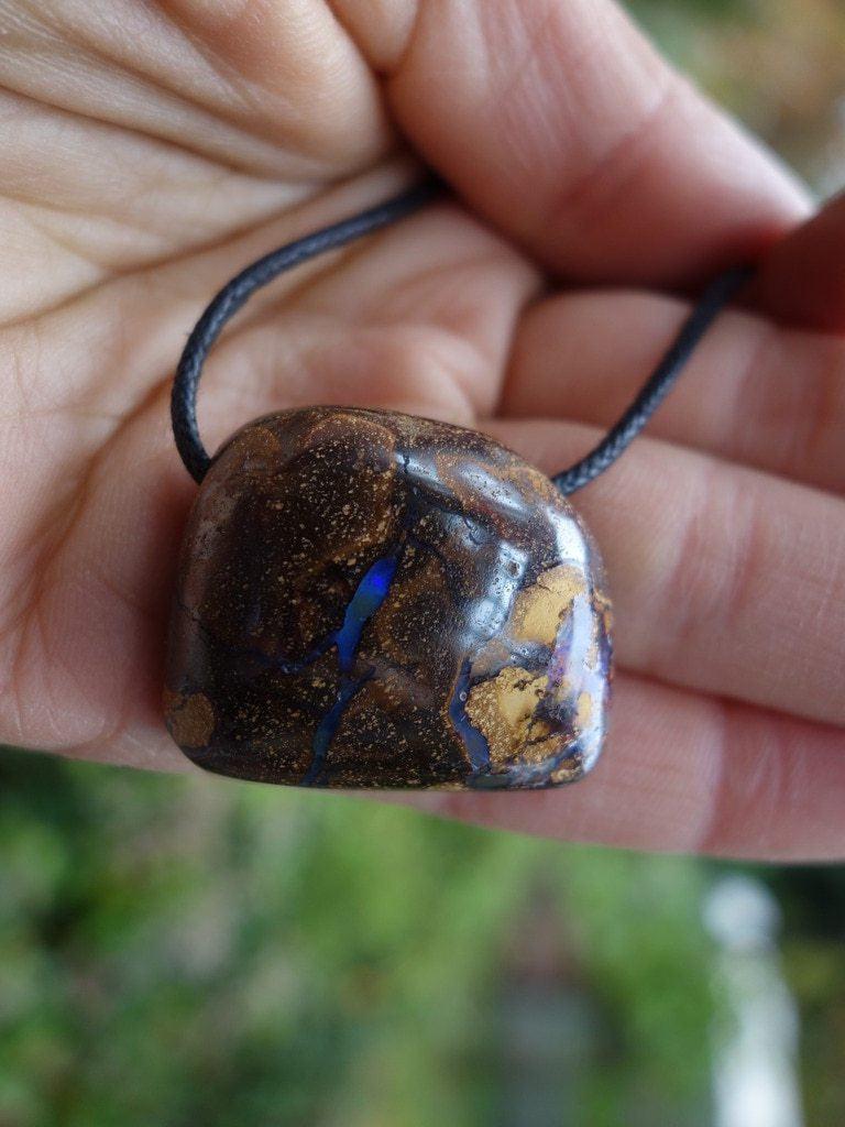 Cool Patterns Australian Boulder Opal Pendant On Cotton Adjustable Cord - Earth Family Crystals