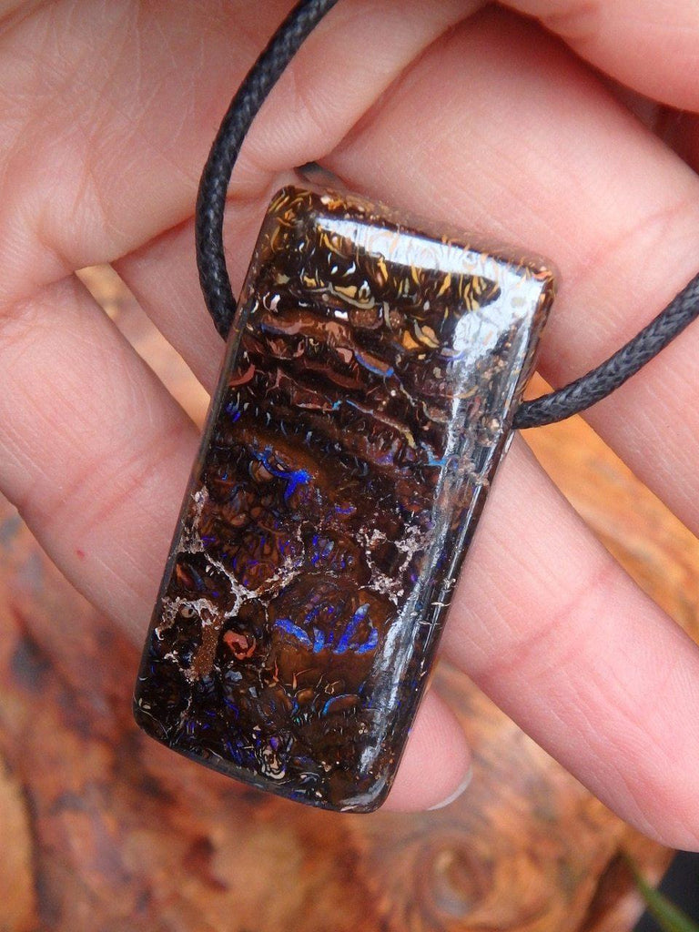 Deep Purple Veins of Sparkle Chunky Australian Boulder Opal Pendant on Cotton Adjustable Cord - Earth Family Crystals