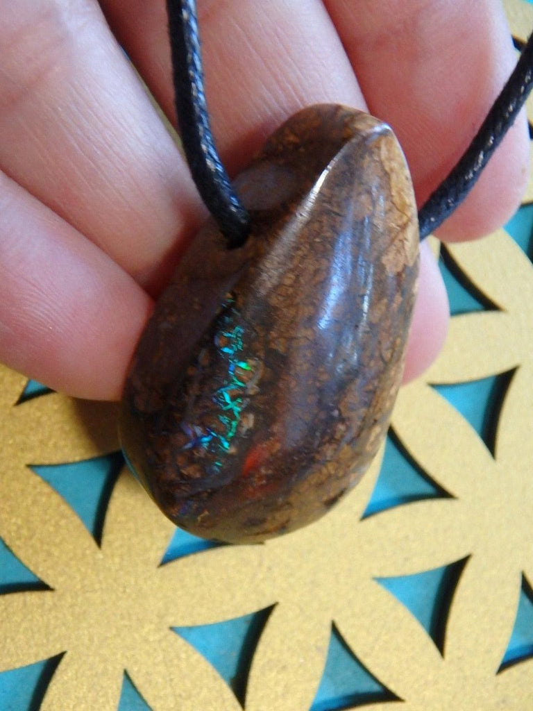 Incredible Vein Of Green Sparkle ~ Chunky Australian Boulder Opal Pendant On Cotton Adjustable Cord - Earth Family Crystals