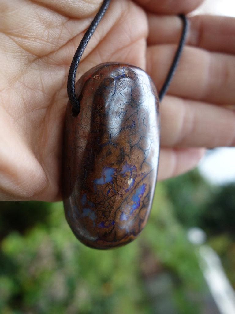 Super Chunky Australian Boulder Opal Pendant On Cotton Adjustable Cord - Earth Family Crystals