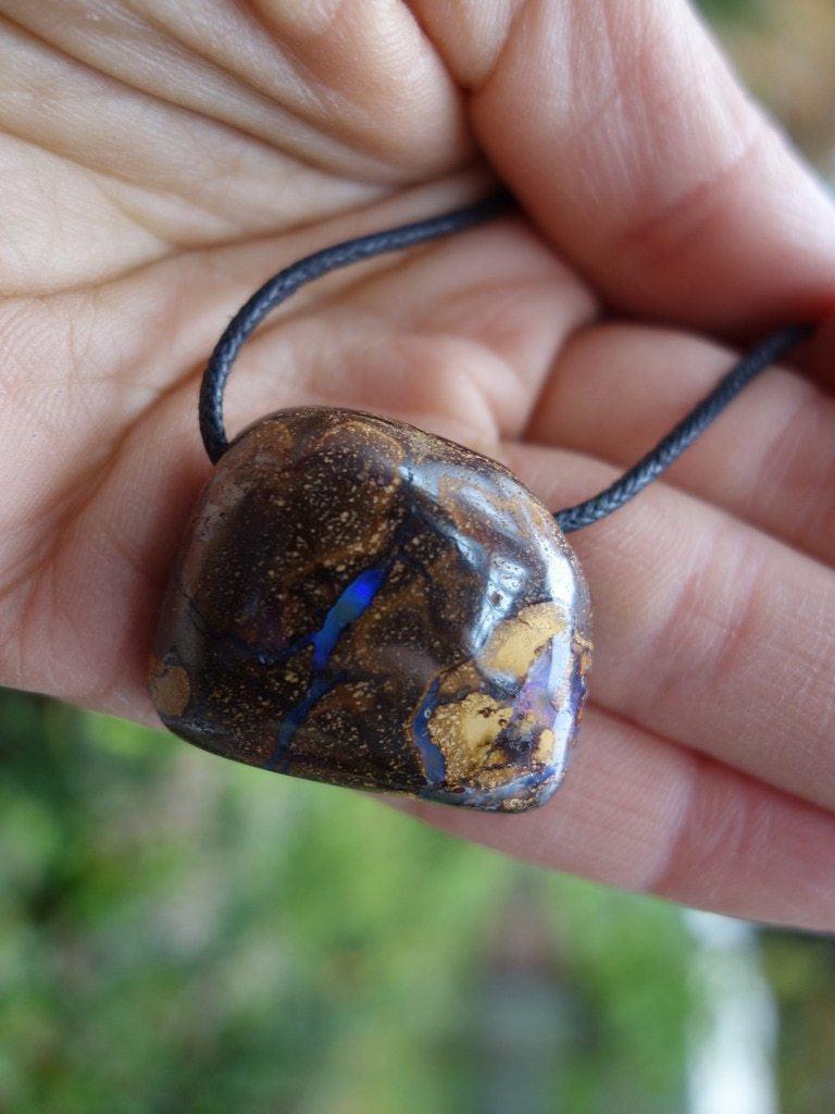 Cool Patterns Australian Boulder Opal Pendant On Cotton Adjustable Cord - Earth Family Crystals