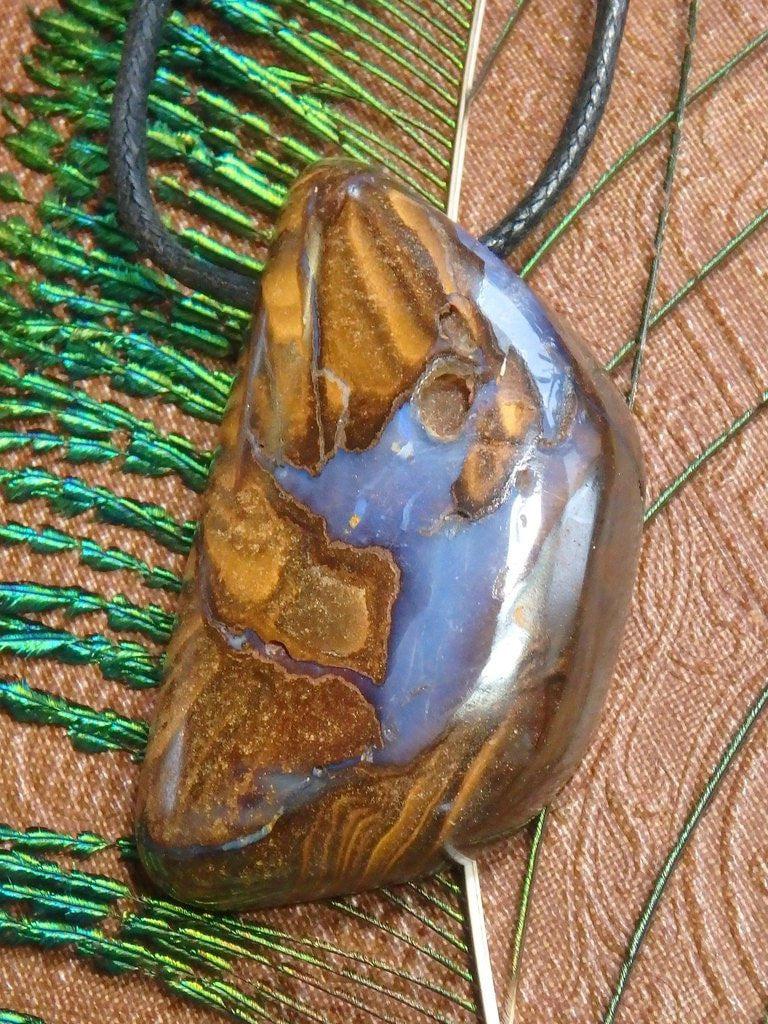 Australian Boulder Opal Pendant On Adjustable Cotton Cord 1 - Earth Family Crystals