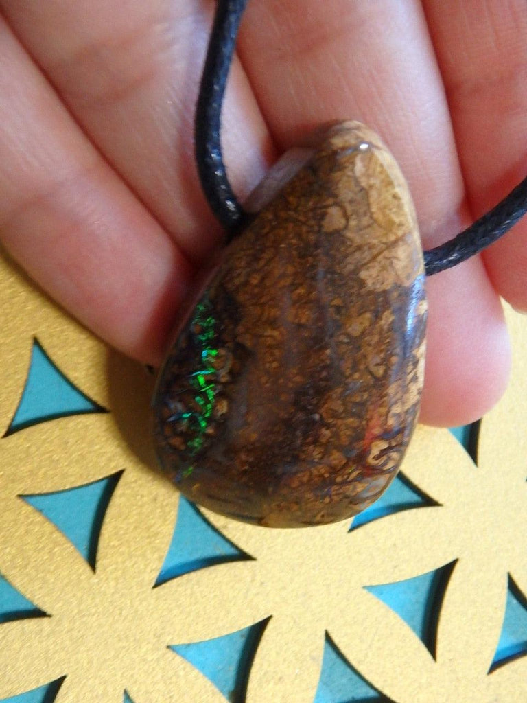 Incredible Vein Of Green Sparkle ~ Chunky Australian Boulder Opal Pendant On Cotton Adjustable Cord - Earth Family Crystals