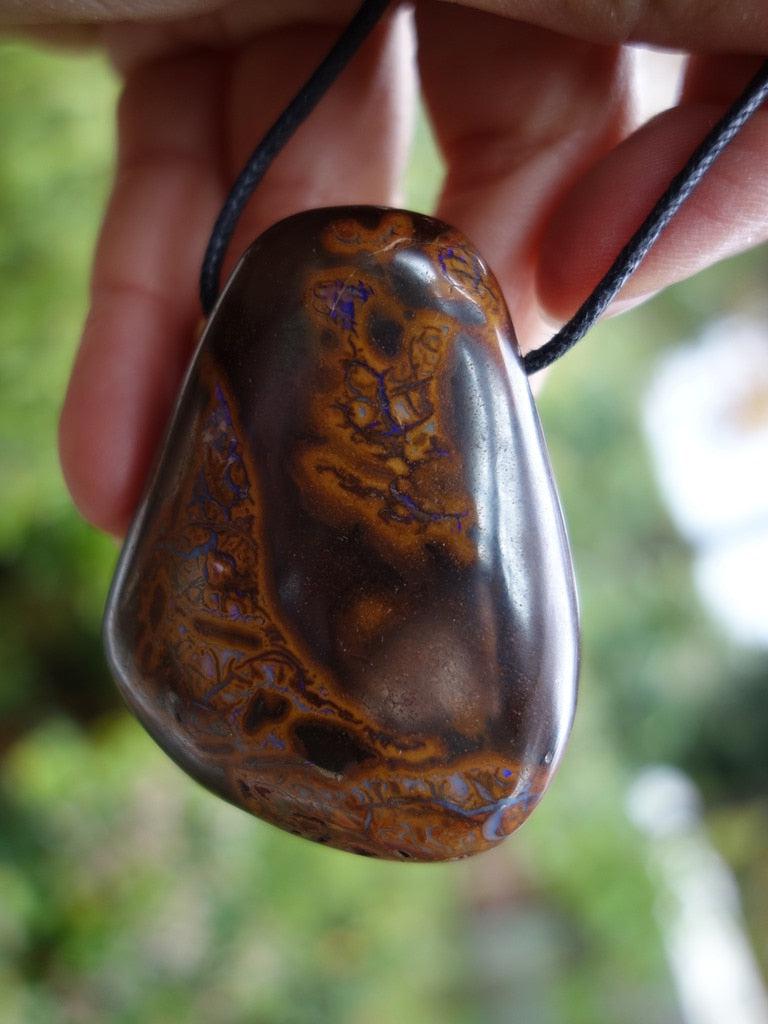 Extremely Large & Chunky Australian Boulder Opal Pendant On Cotton Adjustable Cord - Earth Family Crystals