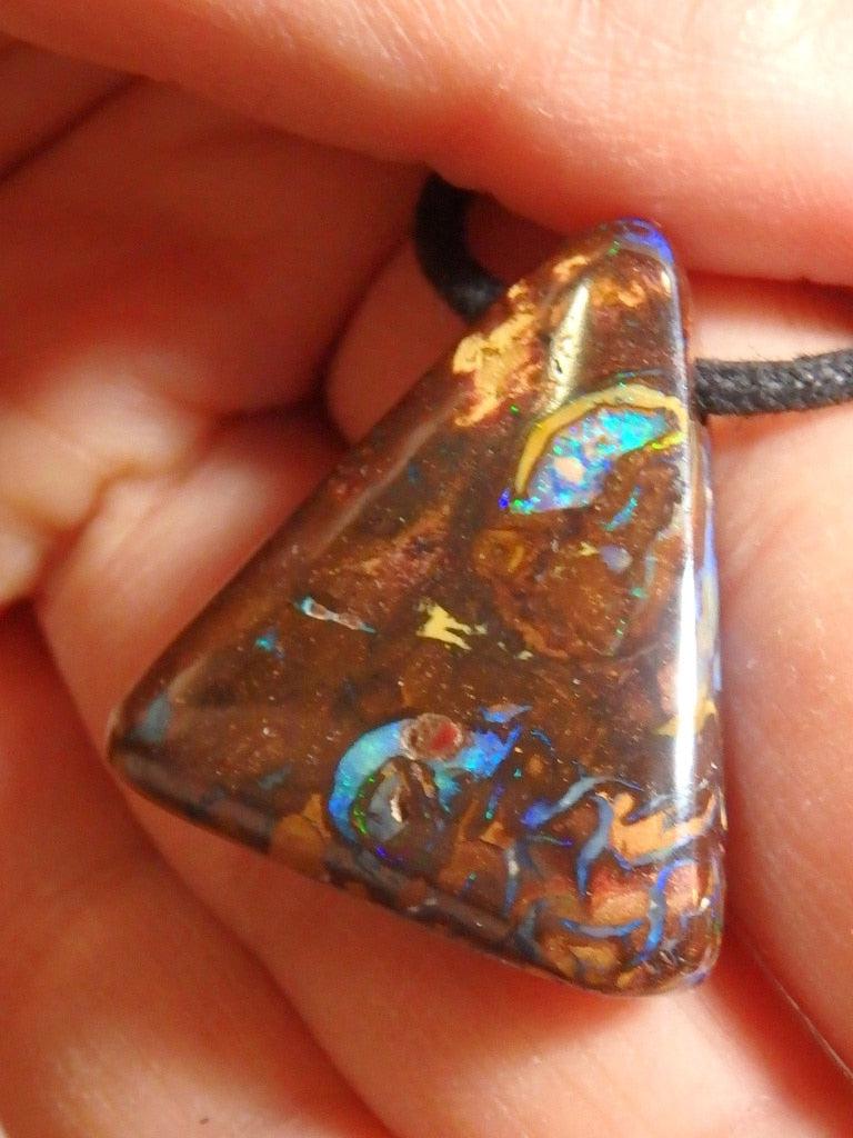 High Flash Boulder Opal Pendant On Adjustable Cotton Cord - Earth Family Crystals