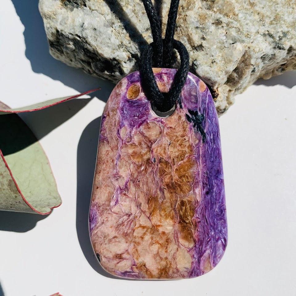 Stunning Silky Purple Chunky Charoite Pendant on Adjustable Cotton Cord #5 - Earth Family Crystals