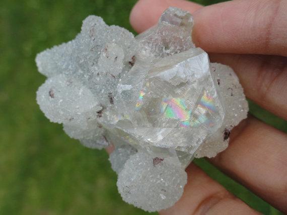 Calcite With Rainbows Galore & Sparkly Quartz Cluster* - Earth Family Crystals