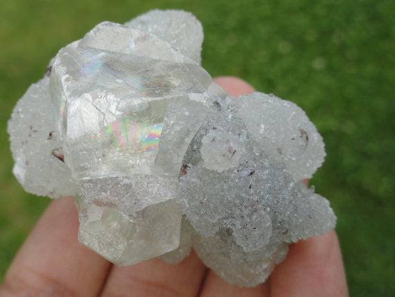 Calcite With Rainbows Galore & Sparkly Quartz Cluster* - Earth Family Crystals