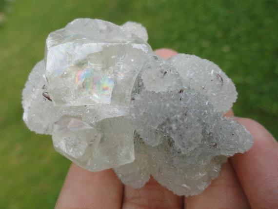 Calcite With Rainbows Galore & Sparkly Quartz Cluster* - Earth Family Crystals