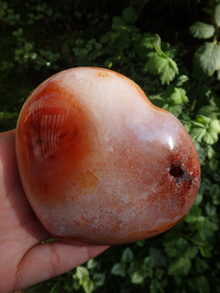 Incredible Colors~Large Carnelian Heart With Deep Druzy Cave From Madagascar - Earth Family Crystals