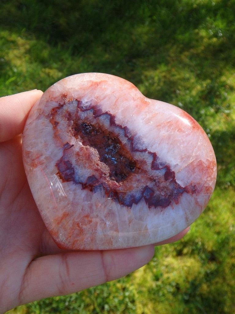 Large Healing Carnelian Gemstone Heart Carving With Druzy Cave - Earth Family Crystals