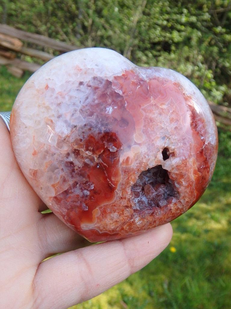 Unique Druzy Carnelian Heart With Deep Crystal Cave - Earth Family Crystals