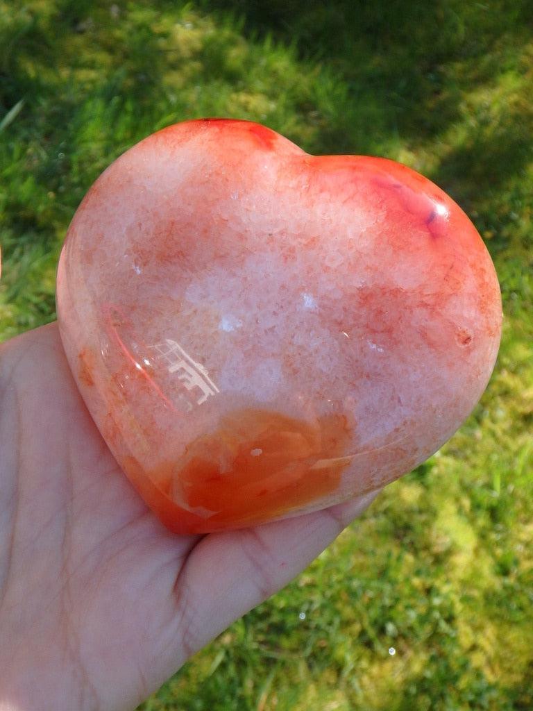Large Healing Carnelian Gemstone Heart Carving With Druzy Cave - Earth Family Crystals