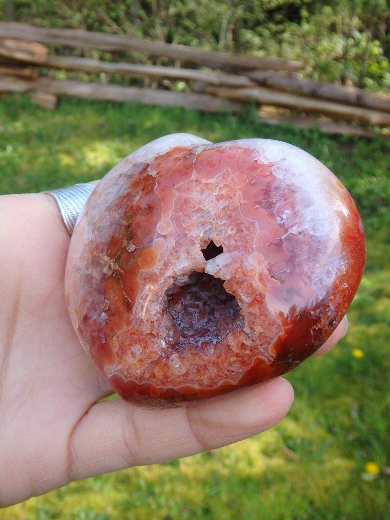 Unique Druzy Carnelian Heart With Deep Crystal Cave - Earth Family Crystals