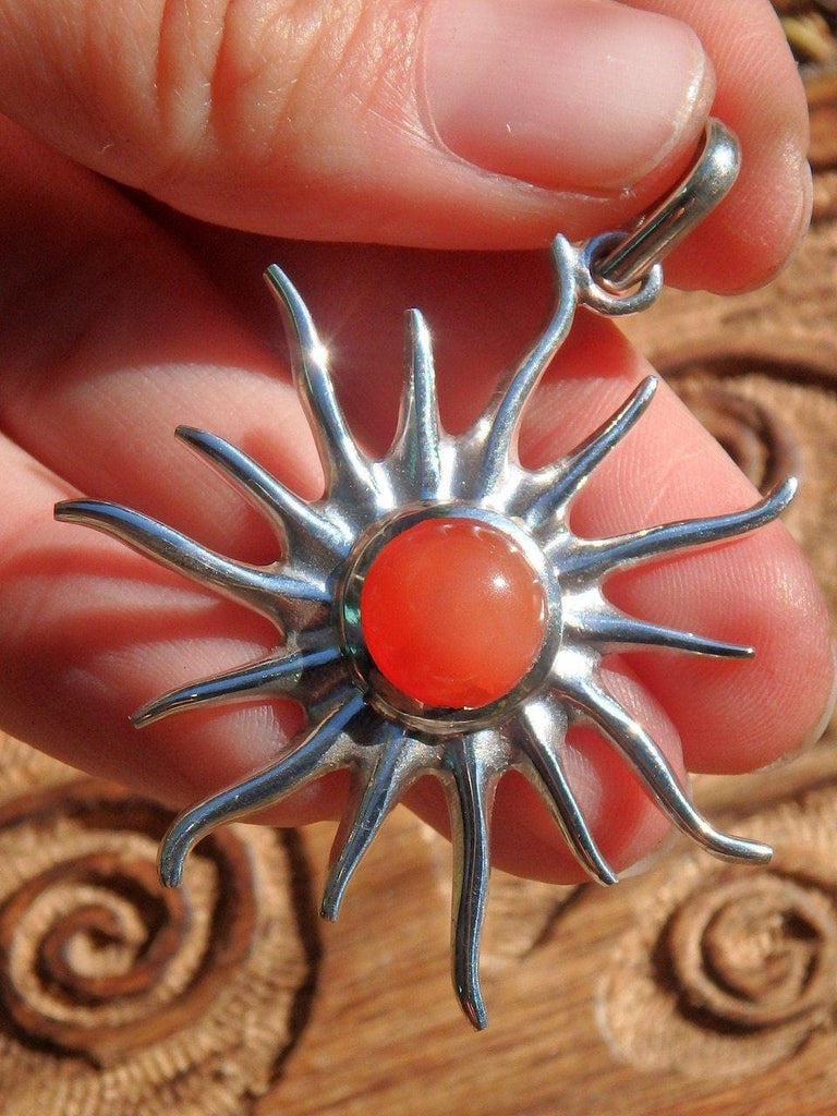 Carnelian Sunshine Statement  Pendant in Sterling Silver (Includes Silver Chain) - Earth Family Crystals