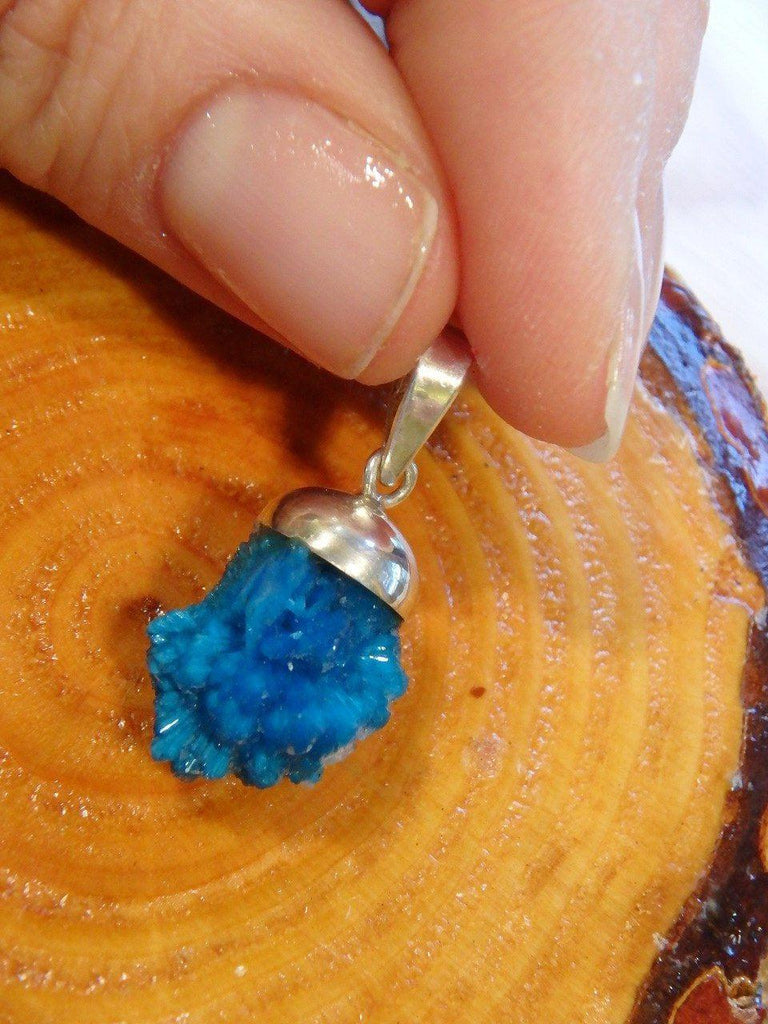 Cute Electric Blue Raw Cavansite Pendant In Sterling Silver (Includes Silver Chain) - Earth Family Crystals
