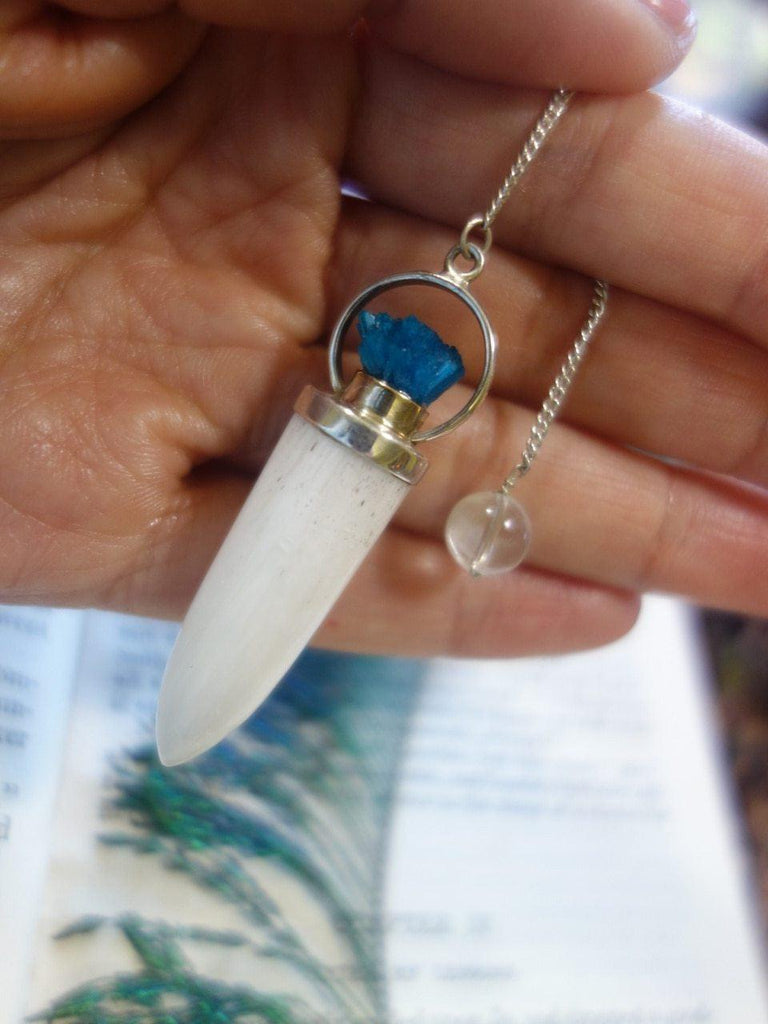 Awesome Electric Blue Cavansite & Milky White Scolecite Pendulum - Earth Family Crystals