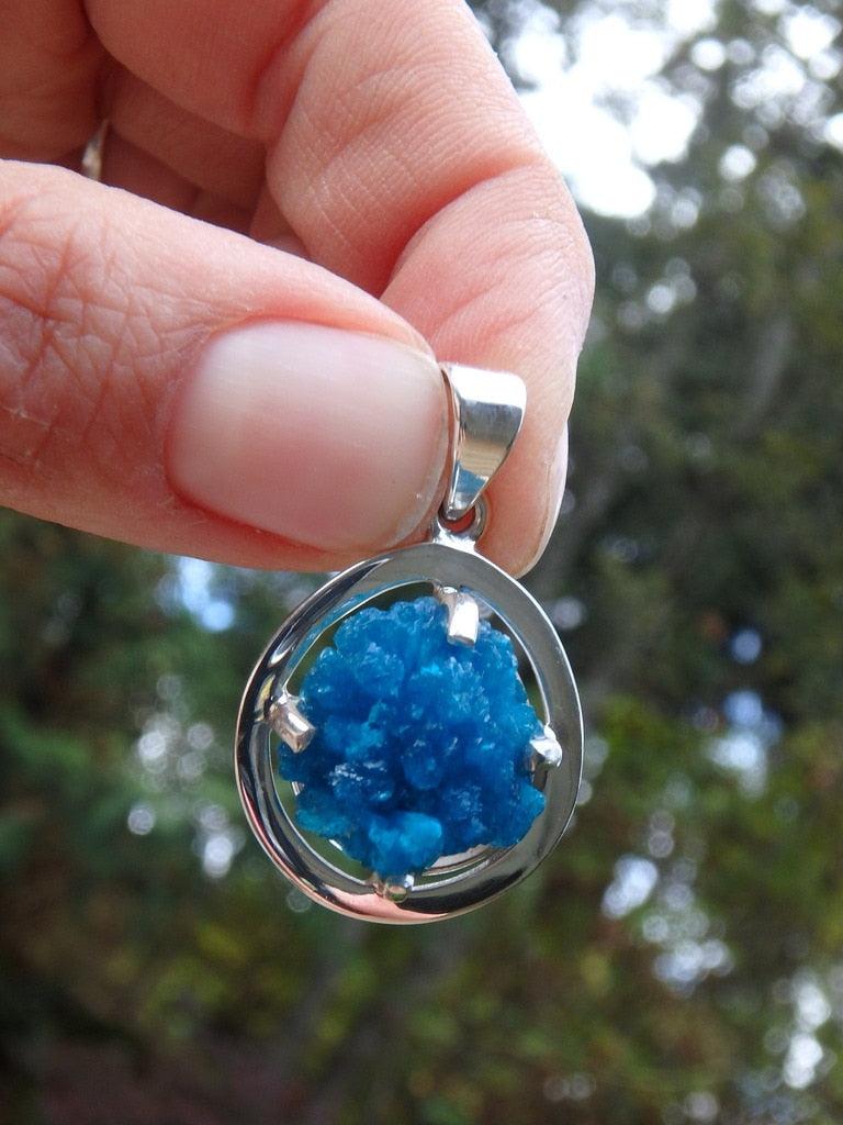 Super Pretty Electric Blue Raw Cavansite  Pendant In Sterling Silver (Includes Free Silver Chain) - Earth Family Crystals