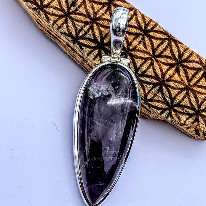 Deep Purple Chevron Amethyst  Pendant in Sterling Silver (Includes Silver Chain) #3 - Earth Family Crystals