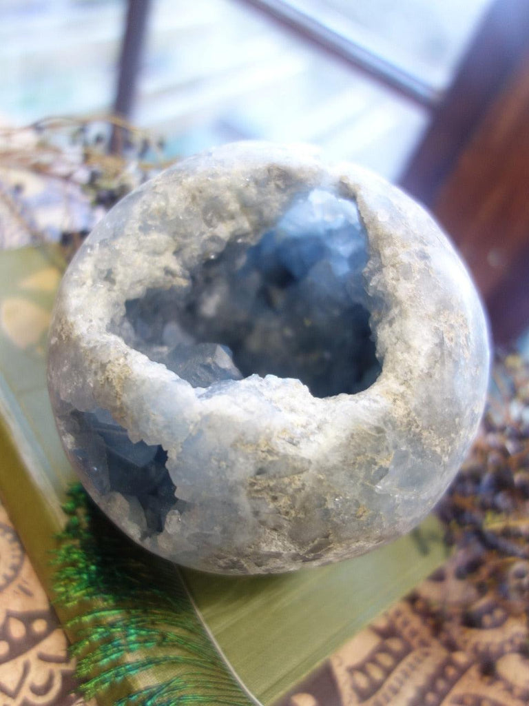 XXL Celestite Deep Cave Geode Sphere With Huge Points & Druzy - Earth Family Crystals
