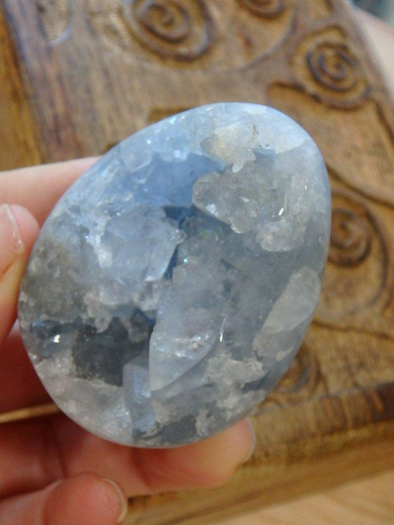 Cute Blue Druzy Celestite Small Geode Egg Carving - Earth Family Crystals