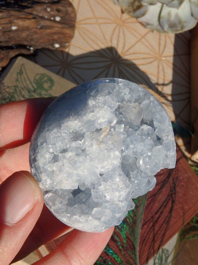 Beautiful Blue Celestite Geode Sphere Carving - Earth Family Crystals
