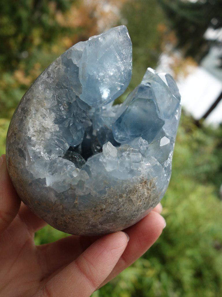 Fascinating Deep Cave! Large Blue Celestite Geode Sphere Carving - Earth Family Crystals