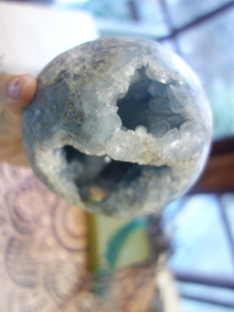 XXL Celestite Deep Cave Geode Sphere With Huge Points & Druzy - Earth Family Crystals