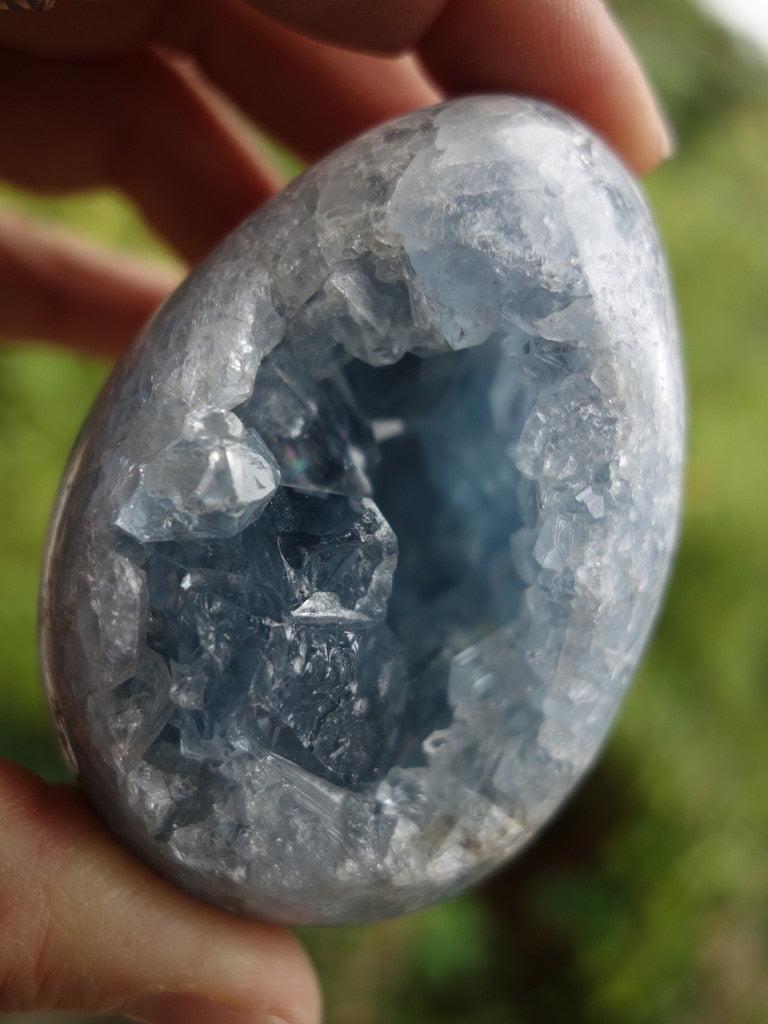 Super Sparkle! Deep Blue Druzy Caves Celestite Egg Carving Geode - Earth Family Crystals