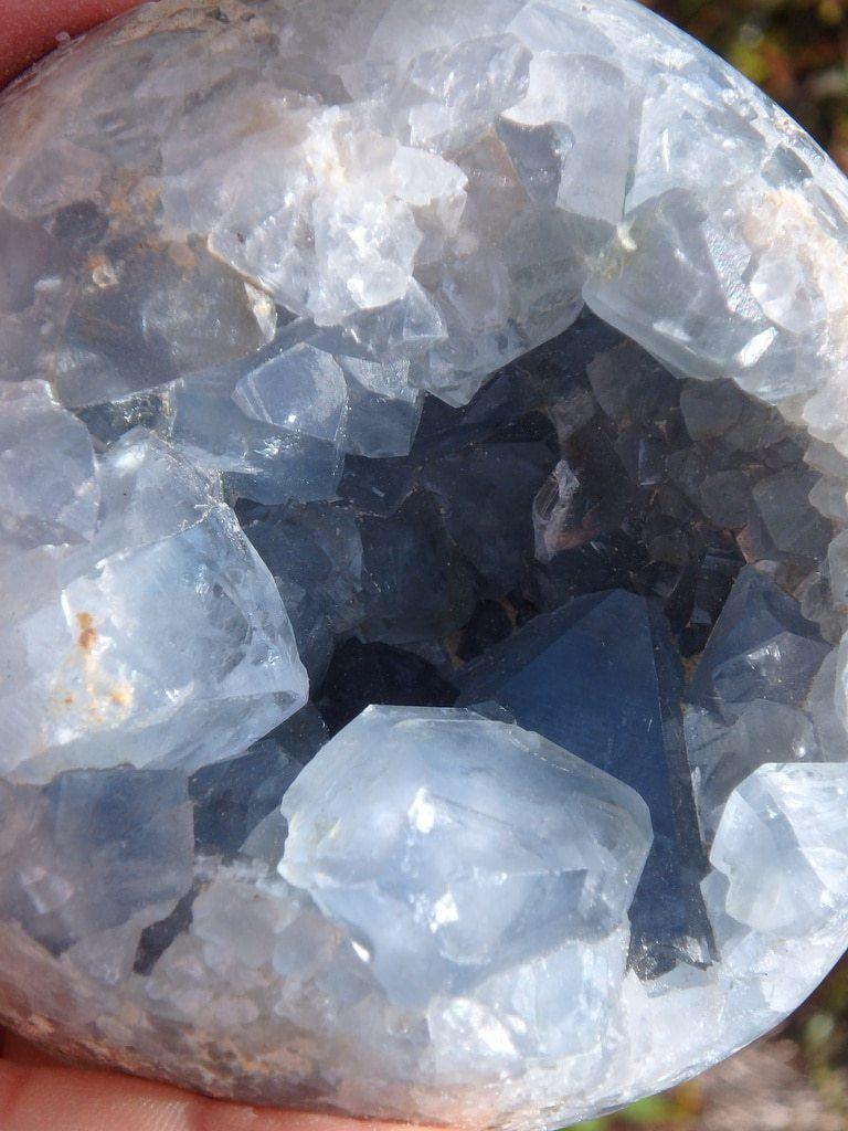 Amazing Jumbo Blue Celestite Geode Sphere With Large Points - Earth Family Crystals