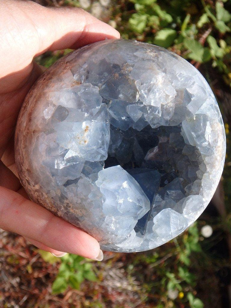 Amazing Jumbo Blue Celestite Geode Sphere With Large Points - Earth Family Crystals