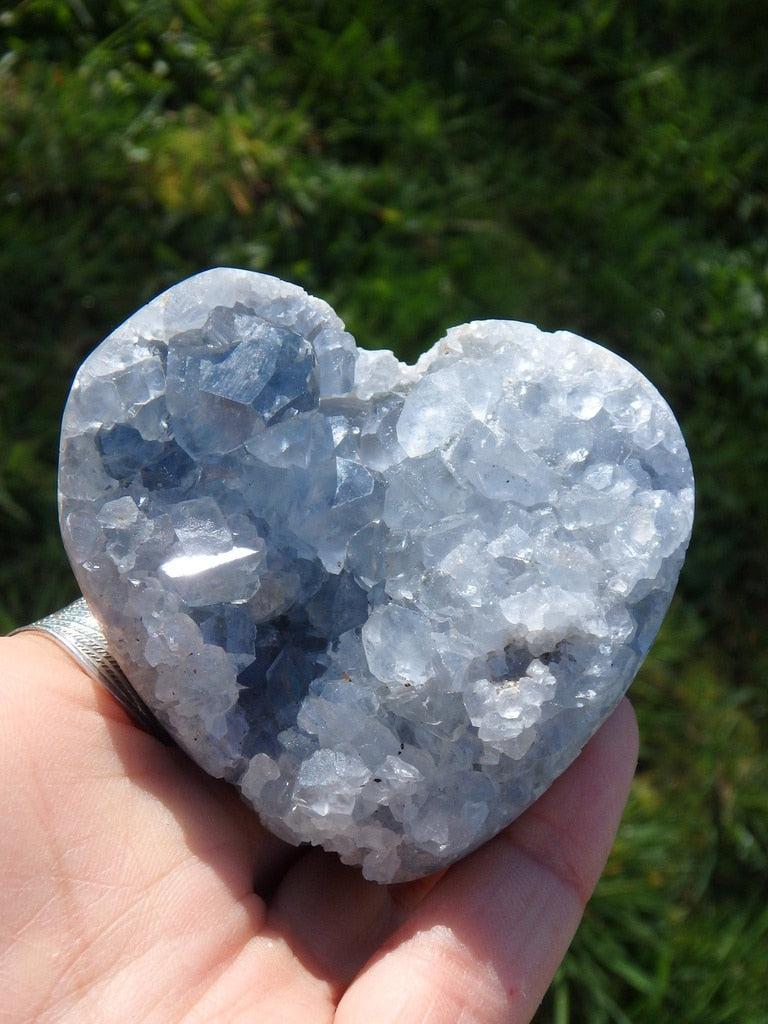 Precious Sweet Blue Celestite Druzy Heart Carving - Earth Family Crystals