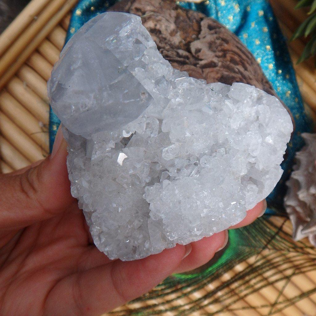 3D Depth Soft Blue Celestite Geode Heart - Earth Family Crystals