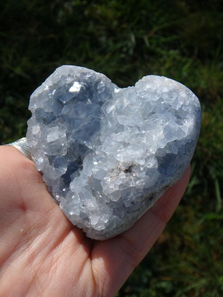 Precious Sweet Blue Celestite Druzy Heart Carving - Earth Family Crystals
