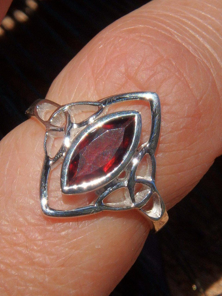 Celtic Faceted Red Garnet Ring in Sterling Silver (Size 8) - Earth Family Crystals