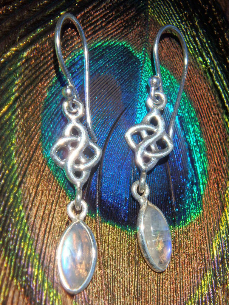 Rainbow Moonstone Celtic Knot Earrings in Sterling Silver - Earth Family Crystals