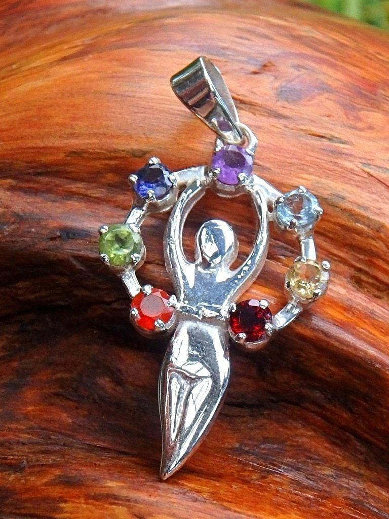 *SPECIAL* Healing Goddess 7 Stone Chakra  Gemstone Pendant In Sterling Silver (Includes Silver Chain) - Earth Family Crystals