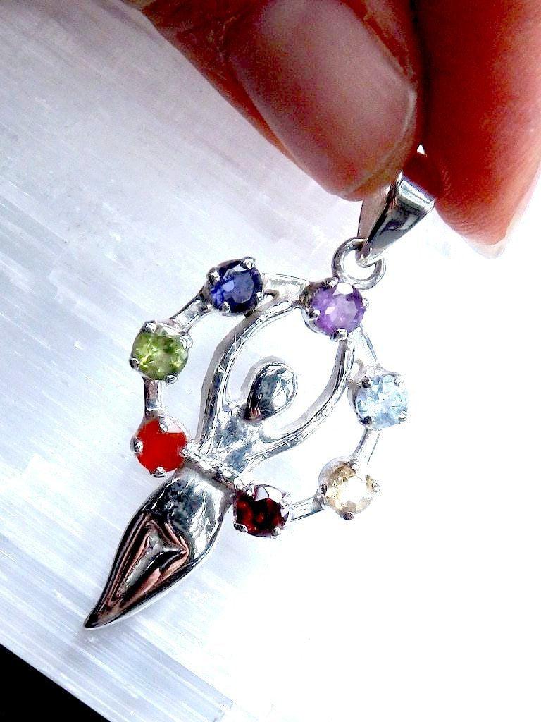 *SPECIAL* Healing Goddess 7 Stone Chakra  Gemstone Pendant In Sterling Silver (Includes Silver Chain) - Earth Family Crystals