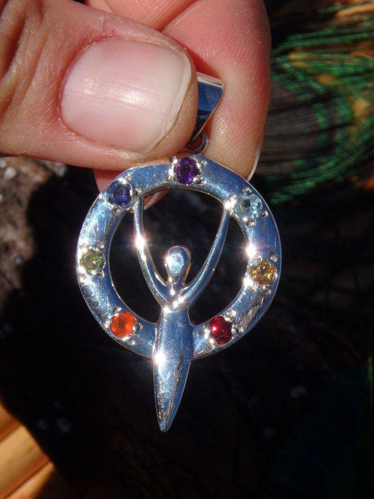 7 Faceted Gemstones Goddess Chakra Pendant In Sterling Silver (Includes Silver Chain) - Earth Family Crystals