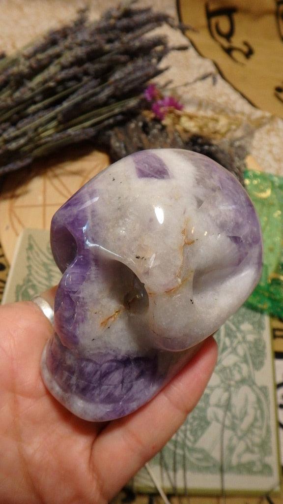 Large Chevron Amethyst Crystal Skull Carving - Earth Family Crystals