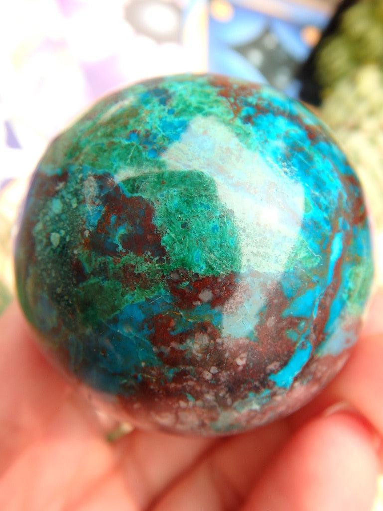 Vibrant CHRYSOCOLLA SPHERE With Malachite & Red Jasper Inclusions - Earth Family Crystals