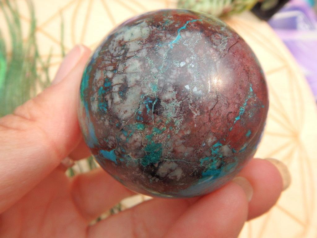 Vibrant CHRYSOCOLLA SPHERE With Malachite & Red Jasper Inclusions - Earth Family Crystals