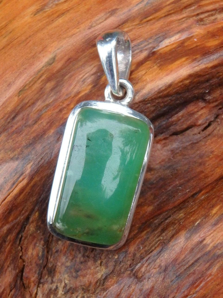 Vibrant Green Chrysoprase Pendant In Sterling Silver  (Includes Silver Chain) - Earth Family Crystals