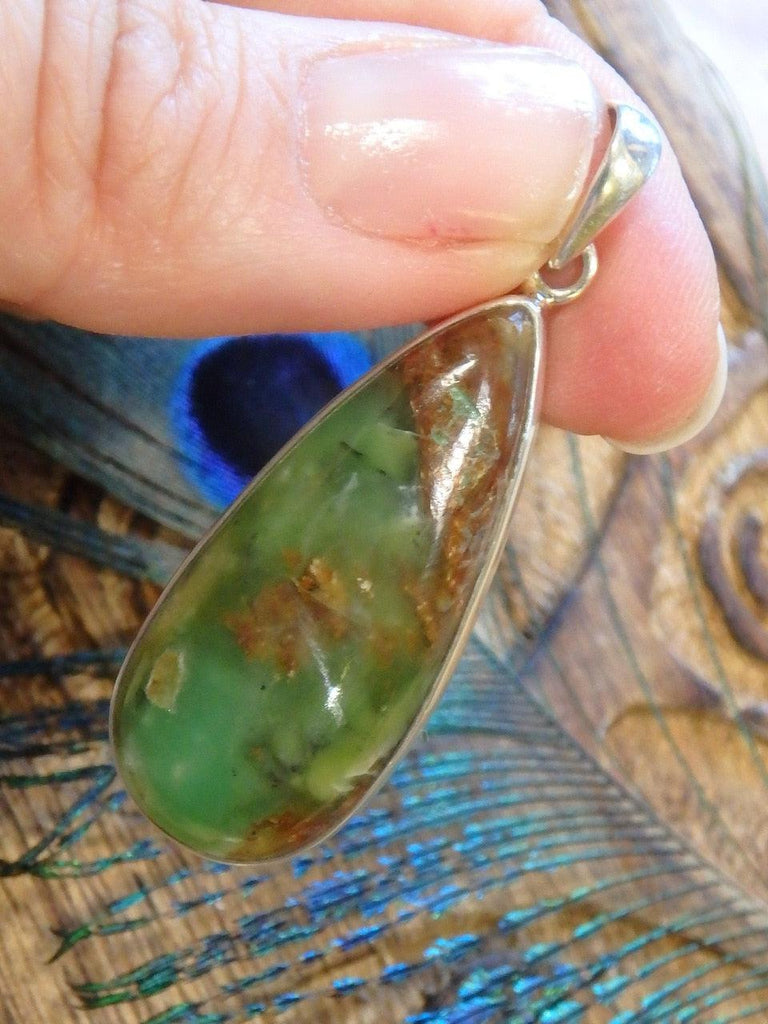Glowing Green Chrysoprase Teardrop Pendant In Sterling Silver (Includes Silver Chain) - Earth Family Crystals