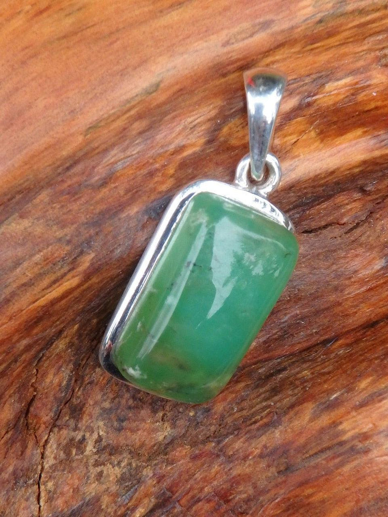 Vibrant Green Chrysoprase Pendant In Sterling Silver  (Includes Silver Chain) - Earth Family Crystals