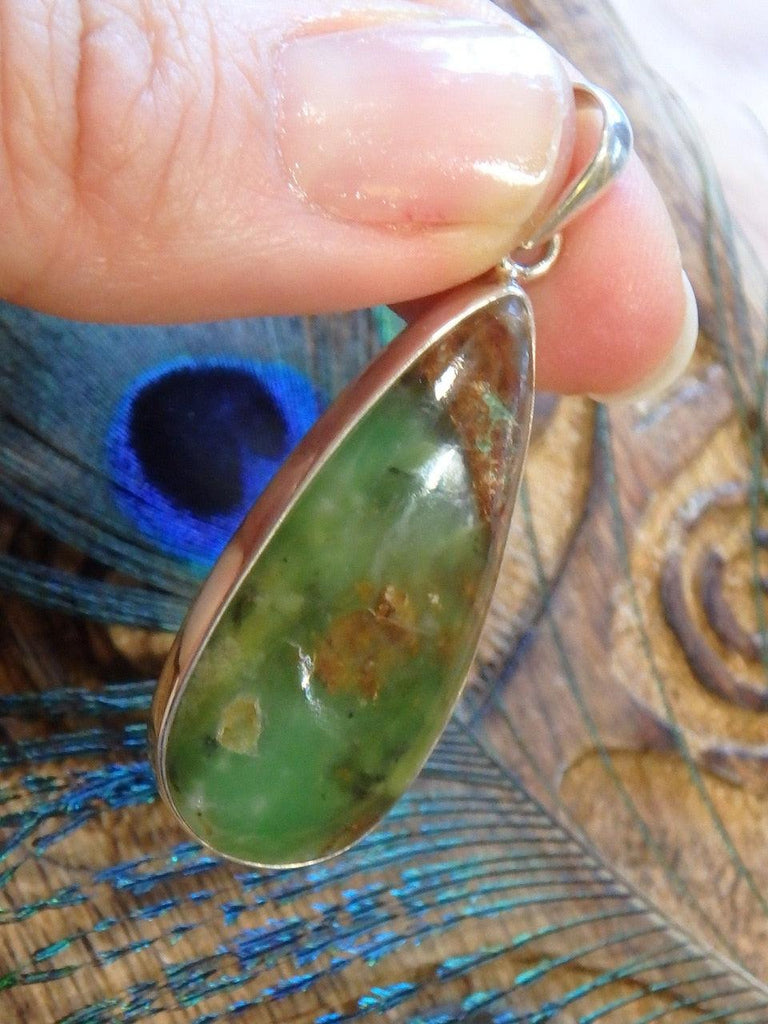 Glowing Green Chrysoprase Teardrop Pendant In Sterling Silver (Includes Silver Chain) - Earth Family Crystals
